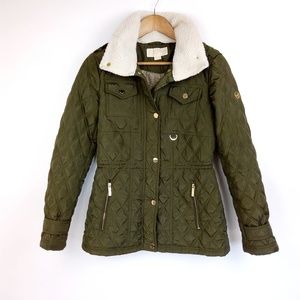 Michael Kors Olive Gold Qulited Jacket Size XS